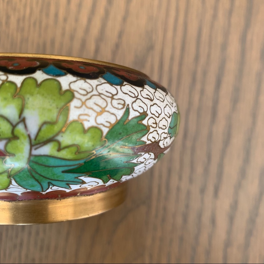 Vintage Antique Chinese Cloisonne Enamel Bowl Peonies - Picture 4 of 5